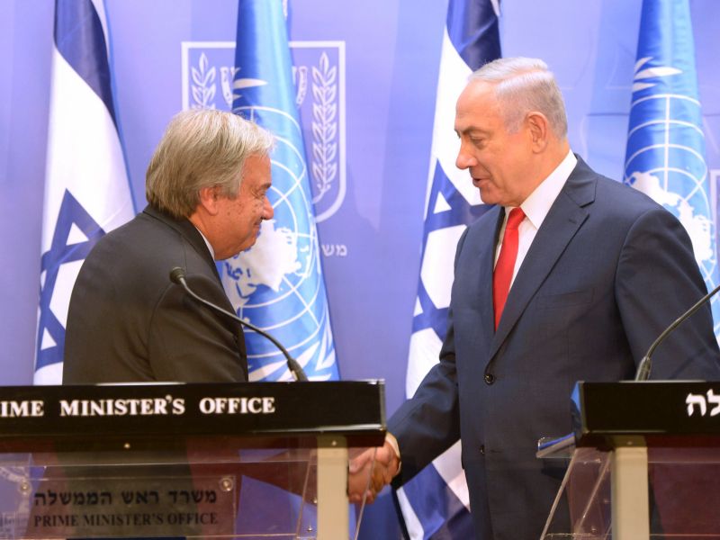 PM Benjamin Netanyahu with UN Secretary General António Guterres in Jerusalem